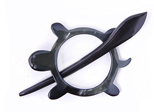 Marycrafts Black Buffalo Horn Turtle Tortoise Shawl Pin, Hair Pin Accessory Handmade