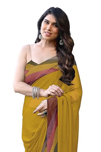 Image of MIRCHI FASHION Women Saree Chiffon Chintz Motif | Breathable Lightweight Border Pallu Printed Sari for Office and Daily Use (Available in 15 designs)