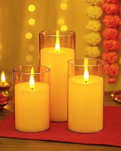 Image of Homesake 3 Pcs LED Tea Light Candles | Flameless, Smokeless, Unscented | Piller Candles for Home Decor, Diwali Decoration for Home Lights, Led Candle for Decoration Balcony & Festive Decor & Gift,