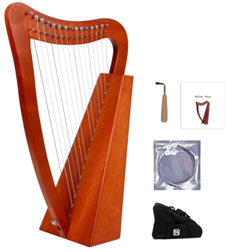 マホガニー製アイリッシュケルトハープ 15弦 音楽愛好家、初心者向け ナイロン弦ライアーハープ 耐久性のあるバッグ、チューニングレンチ、楽譜集、予備弦付き