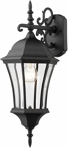 Z-Lite 522M-BK Wakefield - Lámpara de pared para exteriores, marco de aluminio, acabado negro y sombra biselada transparente de material de vidrio