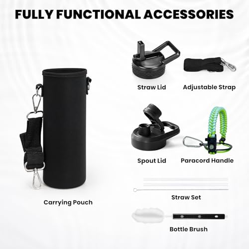 Image of RAYMYLO Insulated Water Bottle 20 oz, Triple Wall Vacuum Stainless Steel (Cold for 24Hrs, Hot for 12Hrs), Leak Proof & Non-BPA, Modern Water Bottle Jug for School with Straw Spout Lids