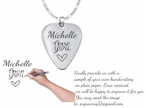 Personalized Silver Stainless Steel Guitar Pick Necklace Pendant Custom Engraved Free - Ships from USA3