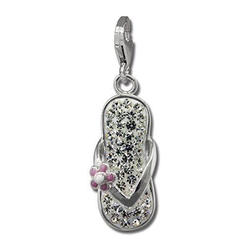 SilberDream Glitzer Charm Flipflop Blume weiß Zirkonia Kristalle Anhänger 925 Silber für Bettelarmbänder Kette Ohrring GSC563W