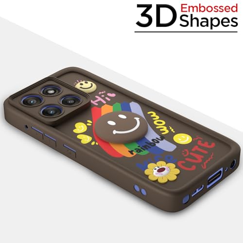 Image of Pikkme Back Cover for Motorola Moto Edge 60 Stylus 5G | Soft Silicone| Cute Rainbow Smile & 3D Cartoon Flower Design | Shockproof Raised Camera Protection Bumper Case (Brown)
