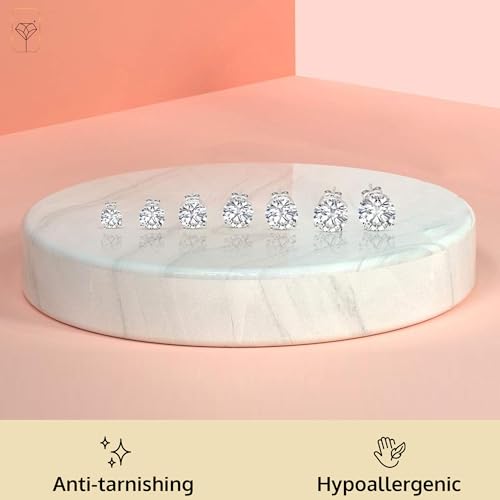 MAX + STONE Plated Sterling Silver Cubic Zirconia Stud Earrings (Round & Princess)3