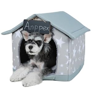 ANPPEX Small Dog House Indoor,M Size Indoor Dog House for Small Dogs and Cats,Covered Dog Bed with Cushion,Grey