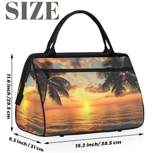 Overnight Weekender Bag for Women Men Palm Tree Ocean Sunset Waterproof Carry On Travel Duffel Bags with Zipper Lightweight Sports Gym Bag Luggage Workout Handle Bags for Traveling Yoga Camping2