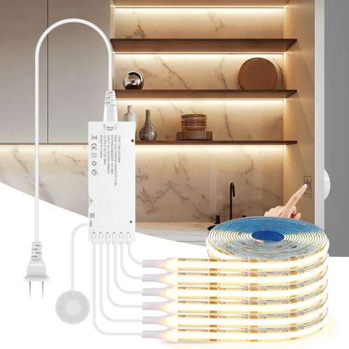 AIMENGTE 12V COB LED Cabinet Lights Strip, 6 x 3.3ft Touch Dimmable 3000K Warm White Lighting for...