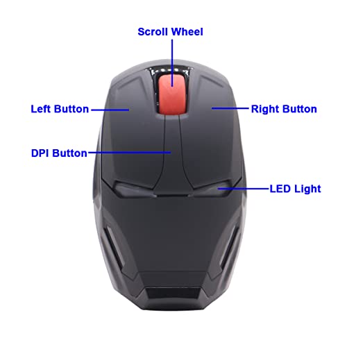 Image of Wireless Iron Man Mouse 2.4G Optical Computer Mouse for Desktop Laptop PC Mac (Black)