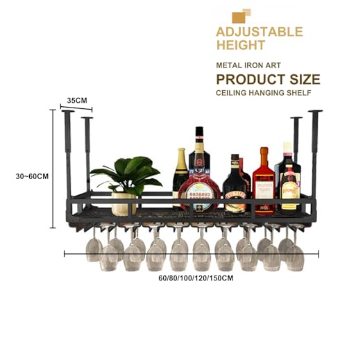 Casier à vin mural industriel avec support pour verres et étagère suspendue moderne de plafond - 3