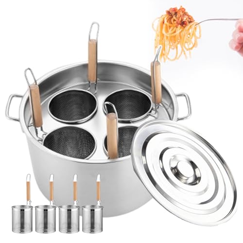 3/4 Hole Spaghetti Cooker Insert Set For Commercial Purposes, Stainless Steel Pasta Pots, Multi-Cooking Trip Set with 35cm/40cm Pot, Cooking Machine For Road Stalls/Restaurants,4 Hole,