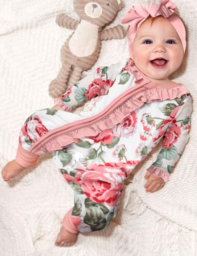 Infant Newborn Baby Girl Clothes Onesies for Baby Girl Long Sleeve Ruffle Baby Clothes with Headband2