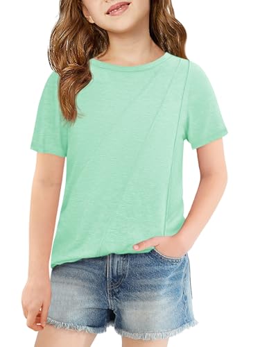 Image of Haloumoning Girls Pleated Short Sleeve T Shirts Kids Summer Fashion Crewneck Tees Tops 5-14 Years