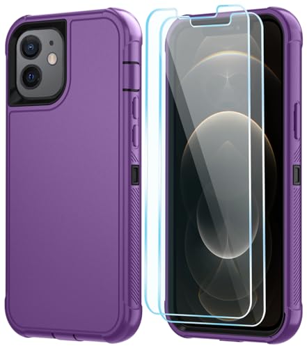 Image of SunStory Compatible with iPhone 12 /12 Pro Case with HD Screen Protector, 3-Layer Heavy Duty Full-Body Cover,3 in 1 Hybrid Protective Case for iPhone 12 /12 Pro 6.1 inch,Purple