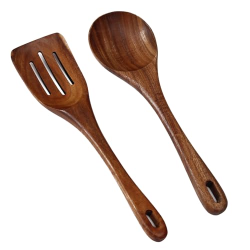 Zenxylo Wooden Spoons for Cooking & Cooking Spatula Turner Set, Premium Teak Wooden Cooking Utensils Set, Wooden Mixing Spoon - image 1