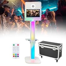Portable Camera Mirror Photo Booth - Event Photobooth Machine for Weddings/Parties/Live Streaming-DSLR Camera Booth with 15.6 Inch Screen & Ring Light & Flight Case White