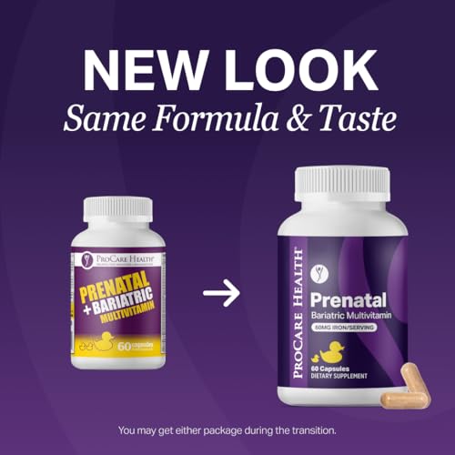 Image of ProCare Health Prenatal Bariatric Multivitamin with Iron (60 Easy to Swallow Capsules) - for Women, Bariatric Vitamins for Gastric Bypass & Gastric Sleeve (1 Month Supply)