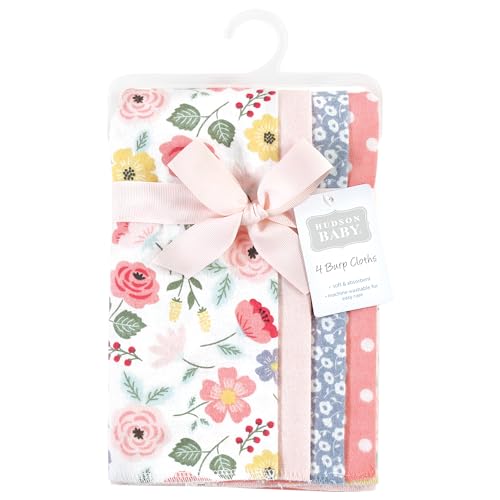 Image of Hudson Baby Unisex Baby Cotton Poly Flannel Burp Cloths, Modern Botanical 4 Pack, One Size