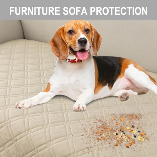 Image of Genina L Shape Couch Cover, Sectional Couch Chaise Covers, Waterproof Washable Sofa Covers for Left L Shape Chaise Lounge, Anti-Slip Sofa Slipcovers for Dogs Cats Pet Friendly(Beige)