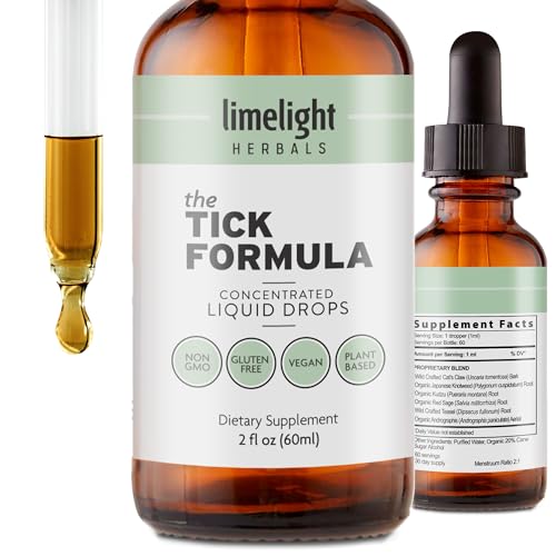 LIMELIGHT HERBALS Tick Formula Liquid Drops Natural Tick Support Immune Boost & Detox Japanese Knotweed Andrographis Cats Claw Red Sage Kudzu Teasel 60 Servings Vegan Non-GMO USA