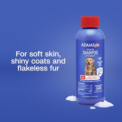 Image of ADAMS Plus Flea & Tick Shampoo with Precor for Dogs, Cats, Puppies & Kittens, Flea Shampoo to Treat Infestations, Kills Ticks, Fleas, Flea Eggs & Lice, Cleans and Conditions Coat, 6 Ounces