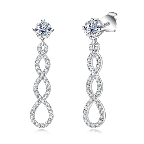 Moissanite Dangle Earrings Infinity Drop Earring for Women D Color VVS1 Clarity Round Brilliant Cut S925 Sterling Silver for Her Mom Wife with Certificate