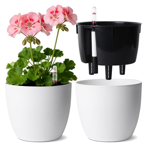 T4U Self Watering Pots for Indoor Plants, 7 Inch Self Watering Planters with Water Level Indicator,...
