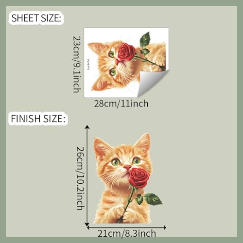 Vinilo decorativo naranja con gatito y rosa roja miniatura 2