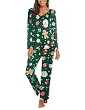 Ekouaer Pigiama Donna Invernale Leggero Pigiami Manica Lunga Pigiama Set Lungo Pigiami Due Pezzi, Natalizi XL