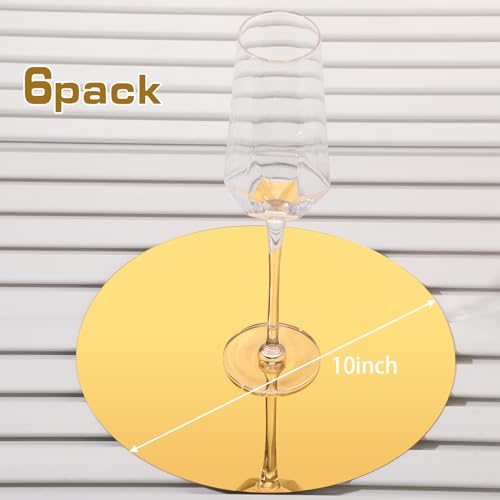 Image of Thyle 6 Pcs 10 Inch Acrylic Round Mirrors for Tables Centerpieces Circle Mirrors Candle Plates for Wall Wedding Table Centerpieces for Baby Shower Party, Thickness 1 mm (Gold)