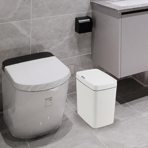 Image of 4 Gallon Sensor Trash Can with Touchless Infrared Lid, White | 15 Liter Automatic Waste Bin Plastic Motion Sensor Trash Can for Kitchen Bathroom, White