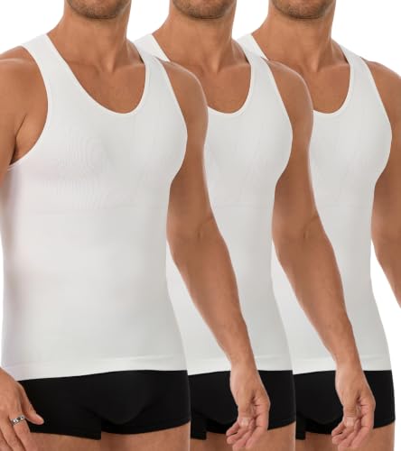 JESIDO 3 Pack Compression Shirt Men Body Shaper Workout Tank Top Shapewear Tummy Control Vest Sleeveless Slimming Undershirts