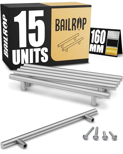 BAILROP Tiradores Cocina 160MM Tiradores Plateados   Tiradores Armarios Plateados para Muebles de Cocina o Dormitorios de Acero Inoxidable   15 unidades   Color Plata