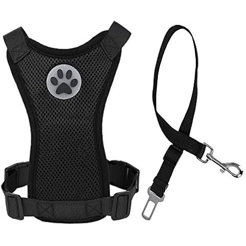 Kosttapaws Dog Car Vest Harness Seatbelt Set, Dog Car Adjustable Pet Harness with Safety Seat Belt, Double Breathable Mesh fabric Harness with Vehicle Connector Strap For Small Medium Large Dogs Cover