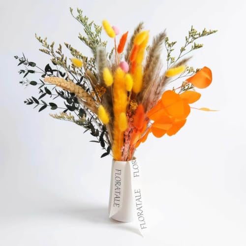 Sunny Citrus Dried Flower Bouquet (No Vase) | 17'' Mini Floral Arrangement with Pampas, Bunny Tail, Reed Grass & More Natural Dried Flowers β Home Wedding Decor Centerpiece