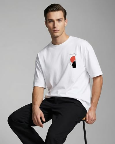 Image of Nobero Men's Oversized Graphic T-Shirt for Men | Soft Cotton | Drop Shoulder Relaxed Fit | Printed Casual Tshirt for Men