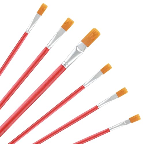 Prasacco Breite Flache Pinsel Set, 6 Stück Flache Pinsel Kleine Künstlerpinsel Pinsel Detail Pinsel Set 6 Größen Nylon Malpinsel für Ölmalerei, Acrylmalerei, Gouachemalerei, Aquarellmalerei (Rot)
