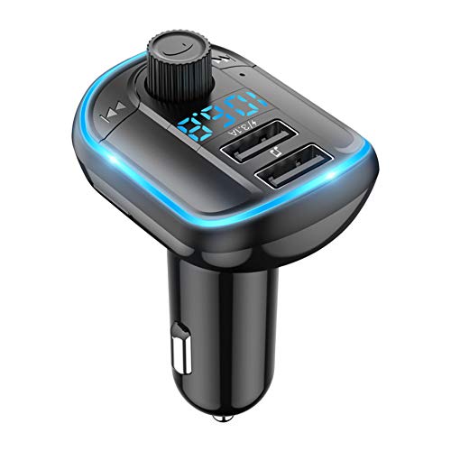 YOKOO Transmisor FM Bluetooth 5.0 (LED retroiluminado), adaptador de audio para coche con dos llamadas USB manos libres Kit de coche Receptor de audio inalámbrico Soporte U Disk TF Tarjeta