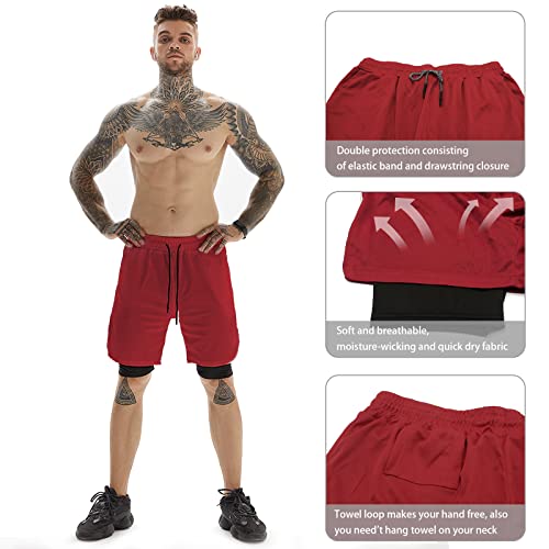 Image of OEBLD Mens Athletic Shorts 2-in-1 Gym Workout Running 7'' Shorts with Towel Loop