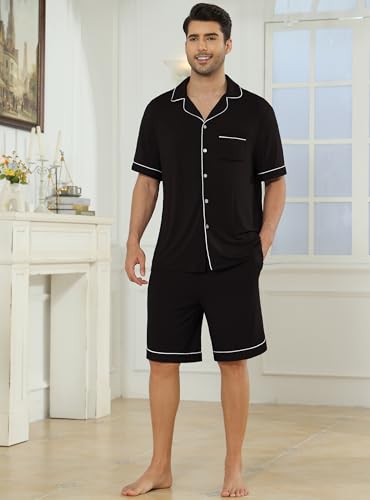 Veseacky Mens Pajamas Set Short Sleeve Soft Button Down Sleepwear Two Piece Mens Loungewear Pjs Set with Pockets S-XXL4