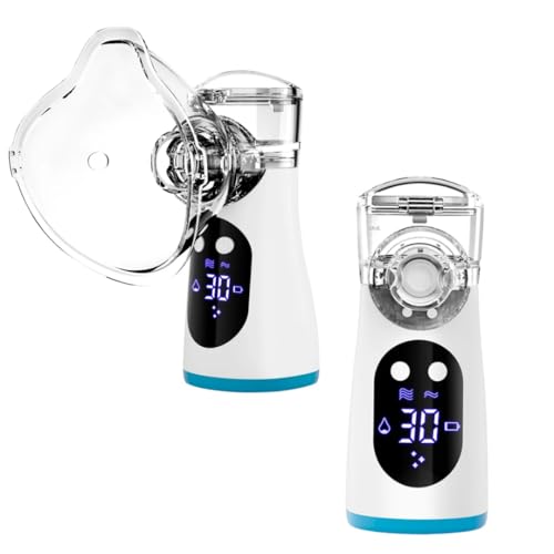 Nebulizador Portátil con Pantalla Digital LED, 3 modos, Temporizador Automático, Inhalador Ultrasónico Silencioso, para Bebe Niños Adultos, Recargable USB-C, para uso Domestico y Viajes.