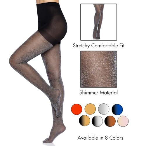 Image of Leg Avenue Women's stretchy High Waist Lurex Shimmer Tights With Metaillic Fiber Shine