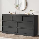 GarveeHome 7 Drawer Dresser for Bedroom, 54in Wide Antique White 7 Chest of Drawers with Large Storage, Wooden Dresser Organizer for Living Room, Nursery, Entryway