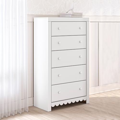 Signature Design by Ashley Mollviney Coastal 5-Drawer Chest of Drawers with Safety Stop and Scalloped Detailing, White - Image 2