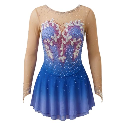 Robe de patinage artistique LIUHUO bleue à strass pour la compétition