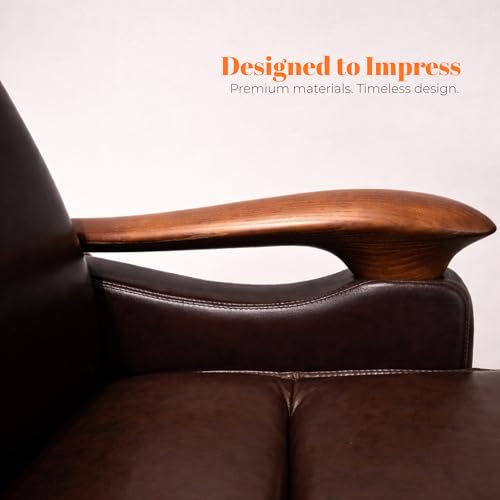 Image of Lakdi The Furniture High-Back Luxury Wooden Director Chair with Premium Leather Upholstery, Ergonomic Design, Executive Comfort 150 Reclining Seat 5-Year Warranty & Free Assembly- 111011352 PL