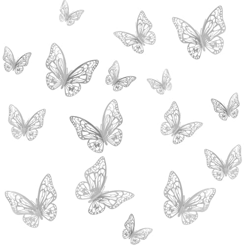 3D Butterfly Wall Stickers 24 PCS Removable Decorative Elements for Home in Silver and Rose Gold. Ideal for Room Decor,Birthday Celebrations, and Wedding Decorations. Add a Touch of Elegance and Charm