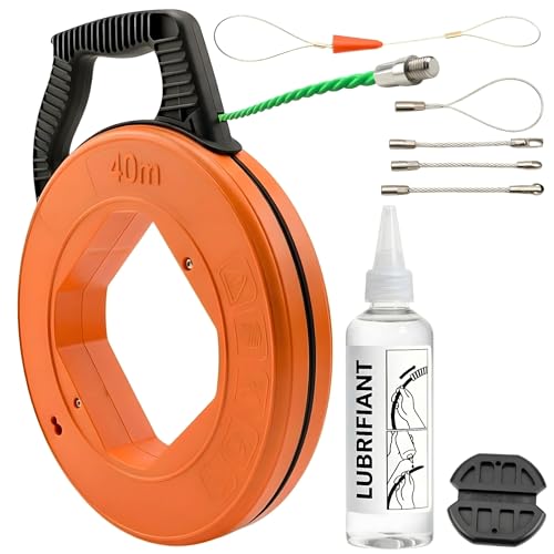 Jag's Tools - Aiguille Électricien 40m 4mm avec Lubrifiant pour Gaines – Tire Fils Électrique Complet/Aiguille Tire Fil renforcée – Câble Électrique...