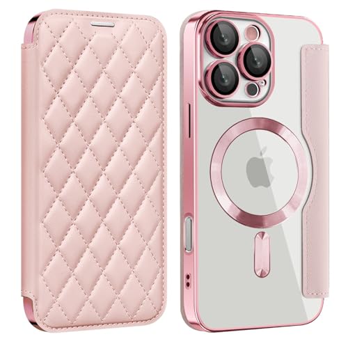 Coque transparente iPhone 16 anti-rayures avec porte-cartes magnétique rose et RFID